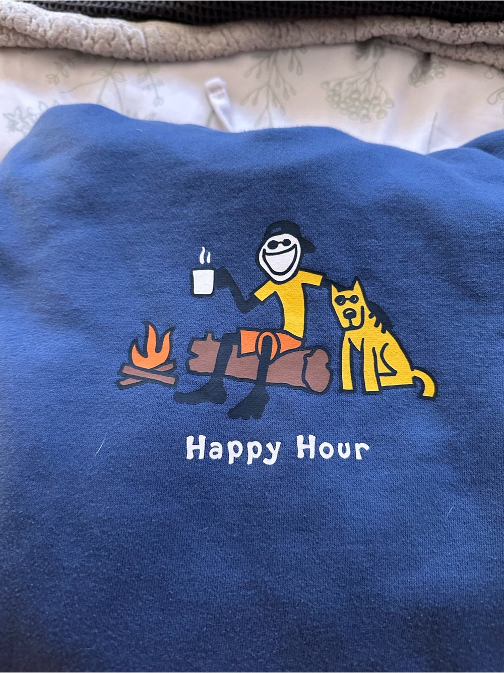 Life Is Good Blue "Happy Hour" Graphic Sweatshirt with Yellow & Orange Accents